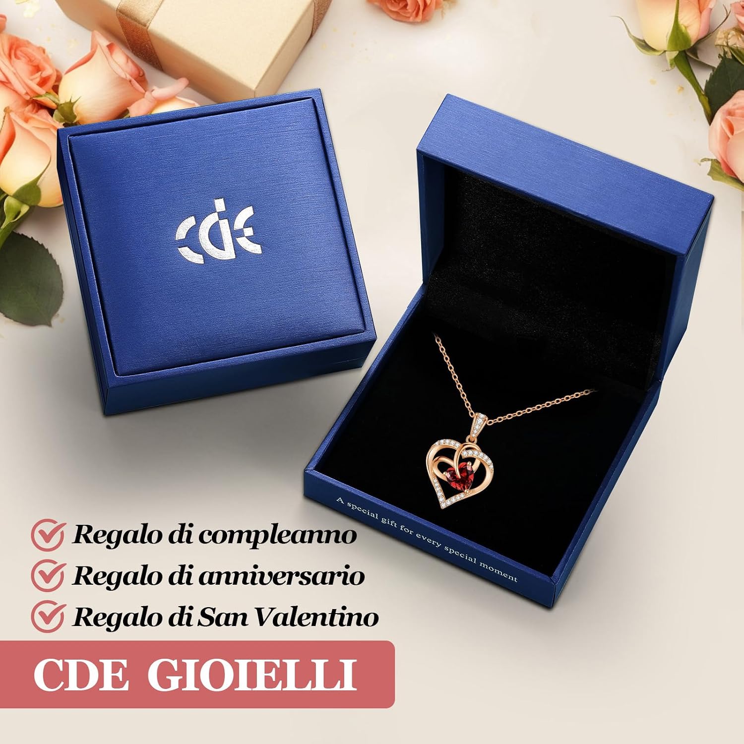 Detalle de Collana Donna Cuore Regalo Gioielli con Pietra di Nascita – Argento 925, Zirconi 5A
