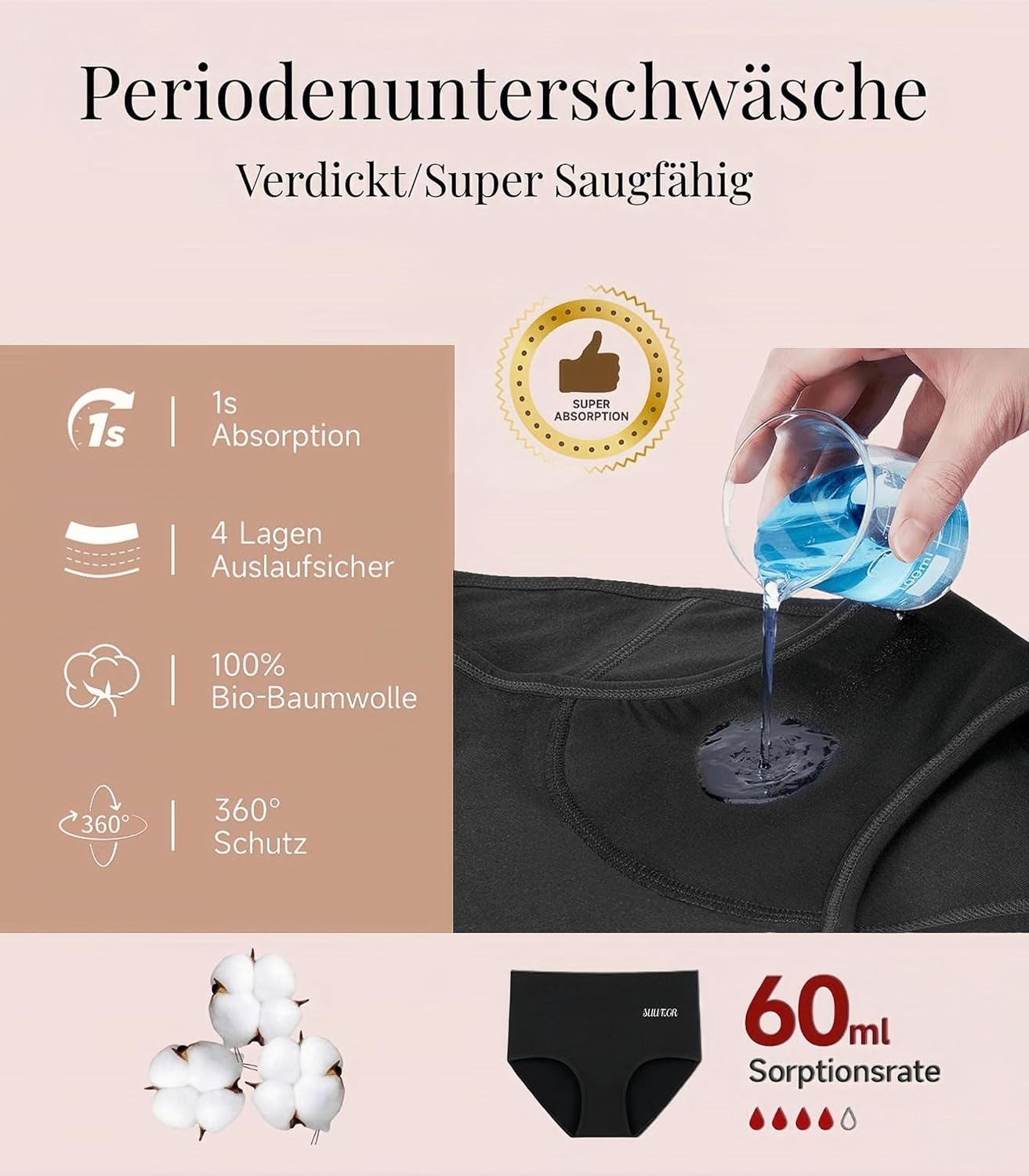 Detalle de Periodenunterwäsche mit hoher Saugfähigkeit 60 ml