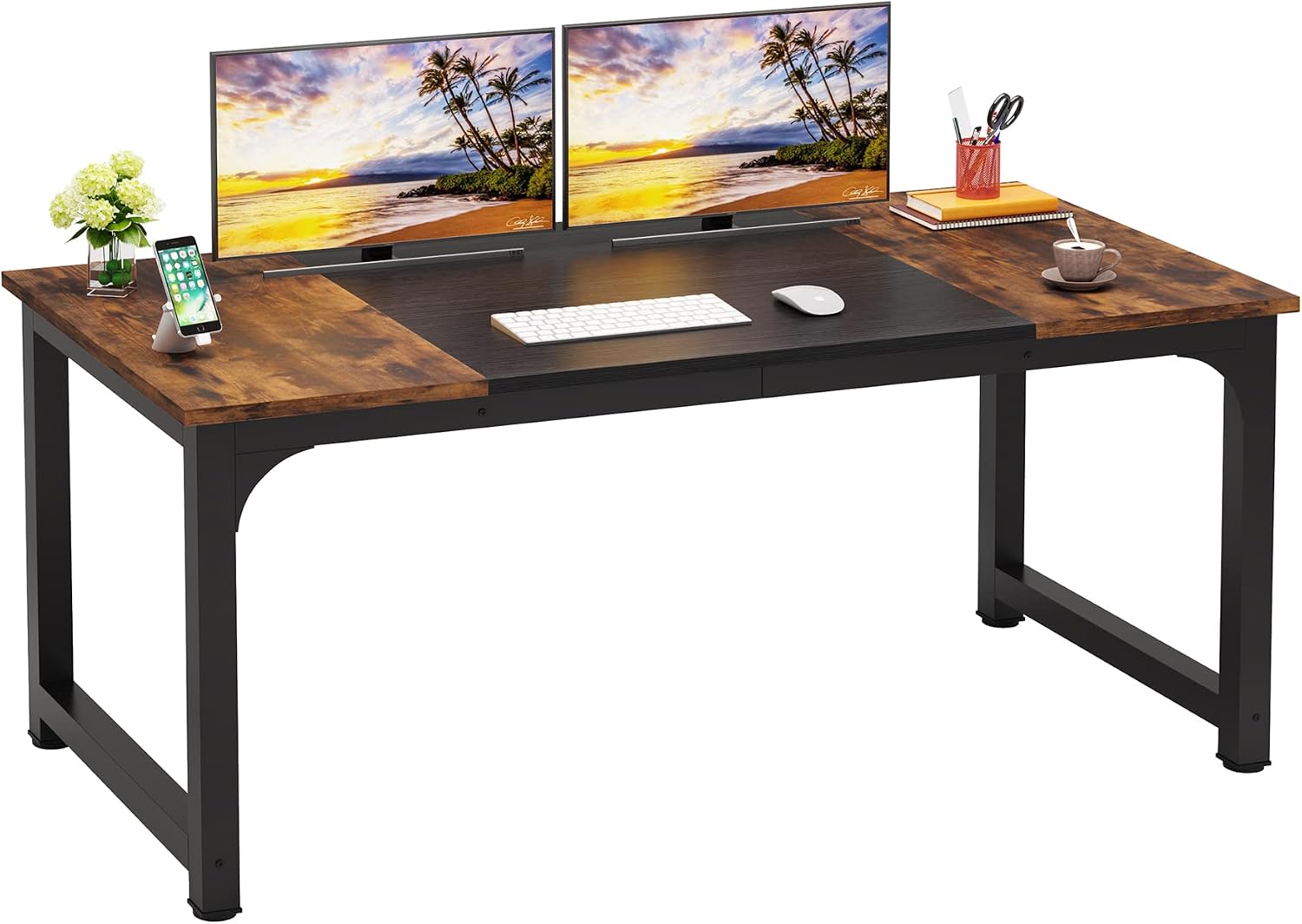 Detalle de LITTLE TREE Executive Office Desk, 31.5-Inch-Wide Desktop, Brown and Black