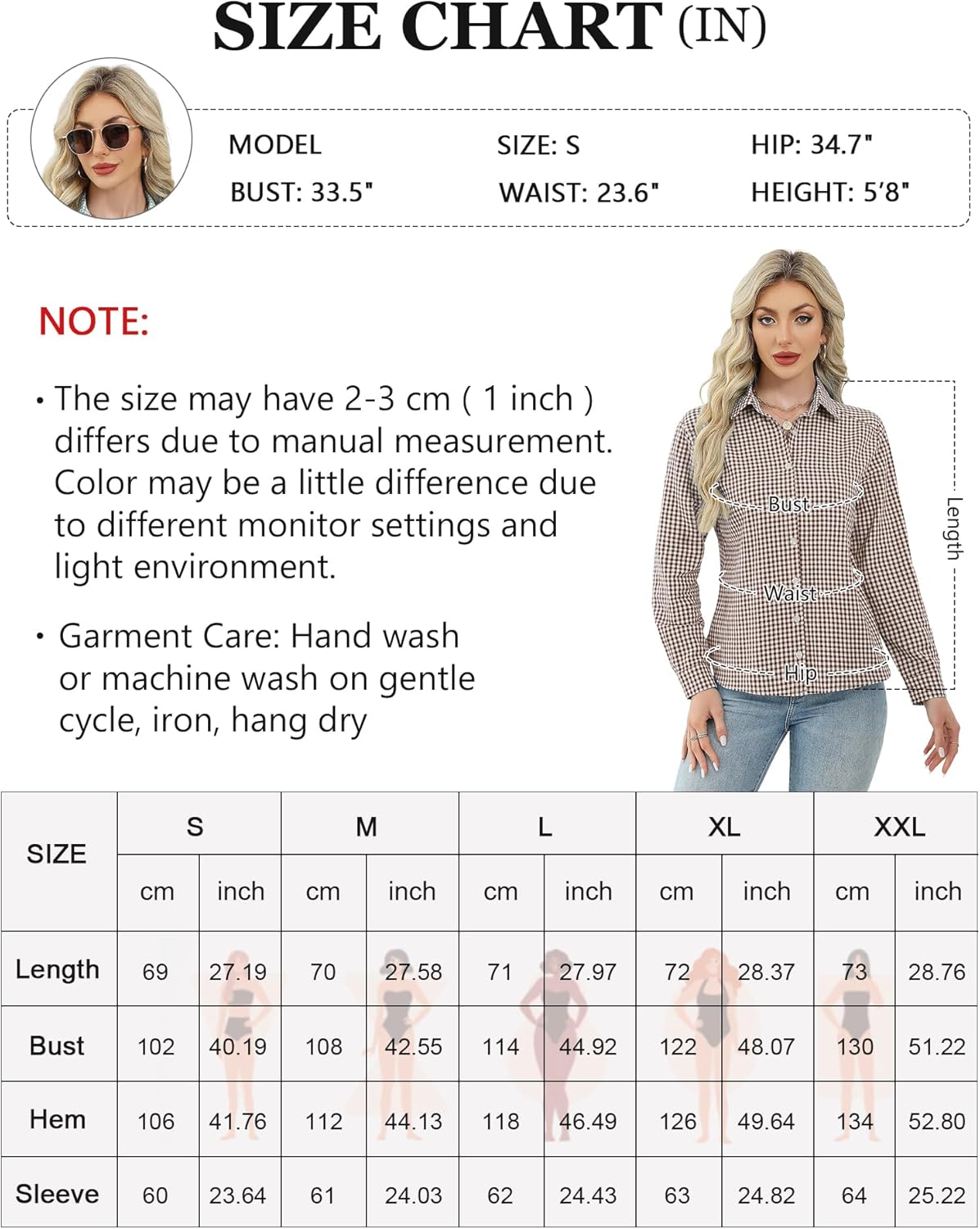 Thumbnail 5 de Rapbin Damen-Bluse mit V-Ausschnitt, Langarmhemd im karierten Streifen-Design