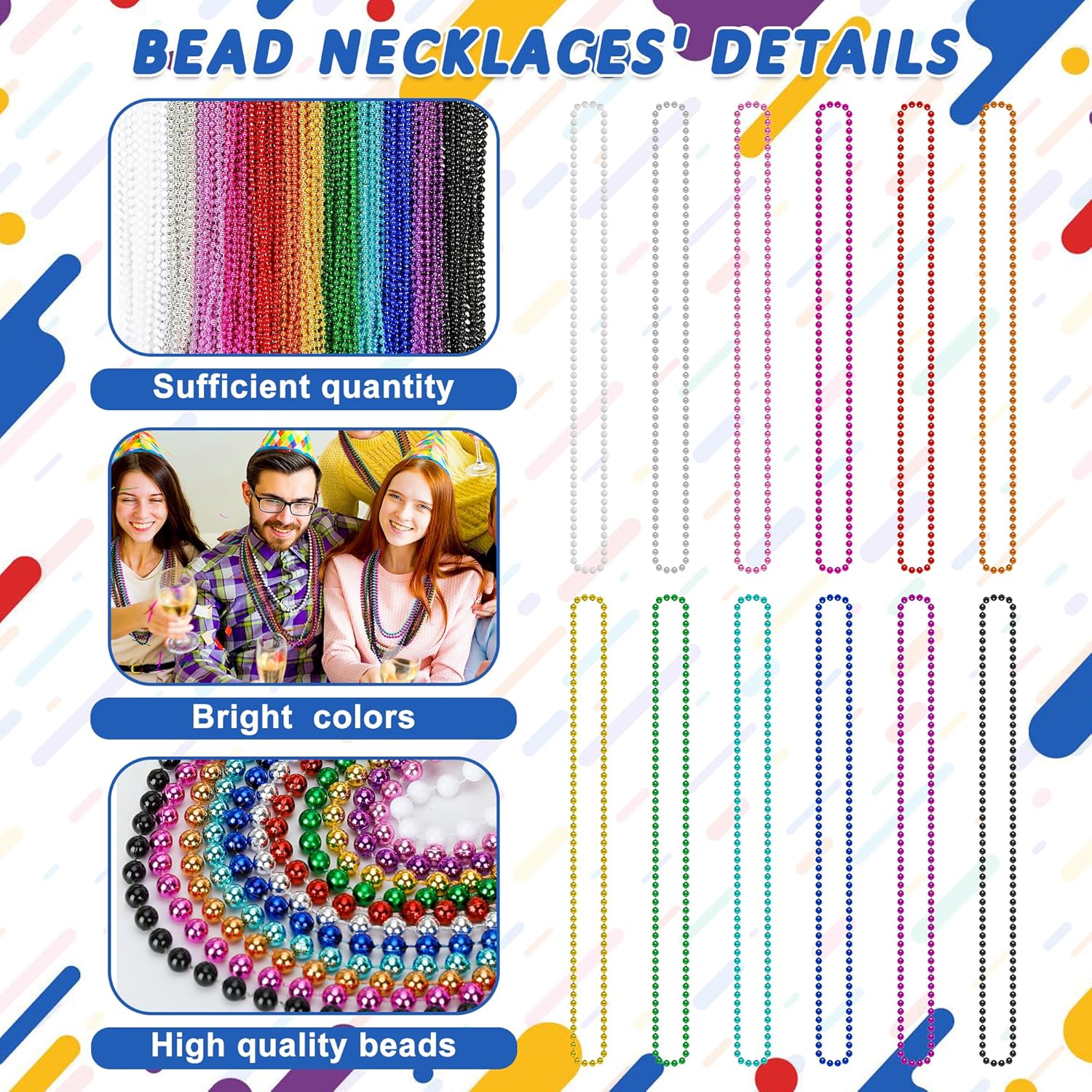Detalle de Huskein 200PCS Mardi Gras Beads, 33-Inch Colorful Bead Necklaces Set