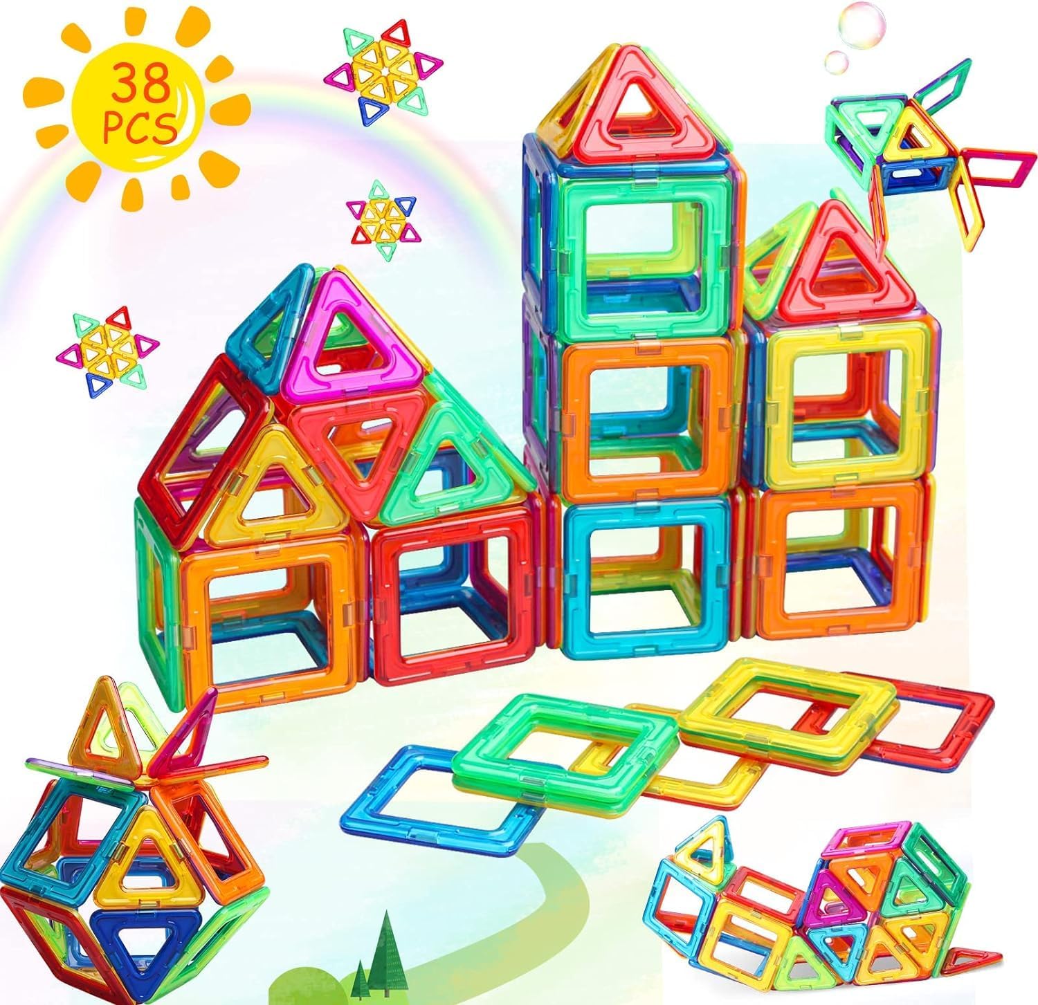 Detalle de AUOLTE magnetic tiles 38 piece STEM toy