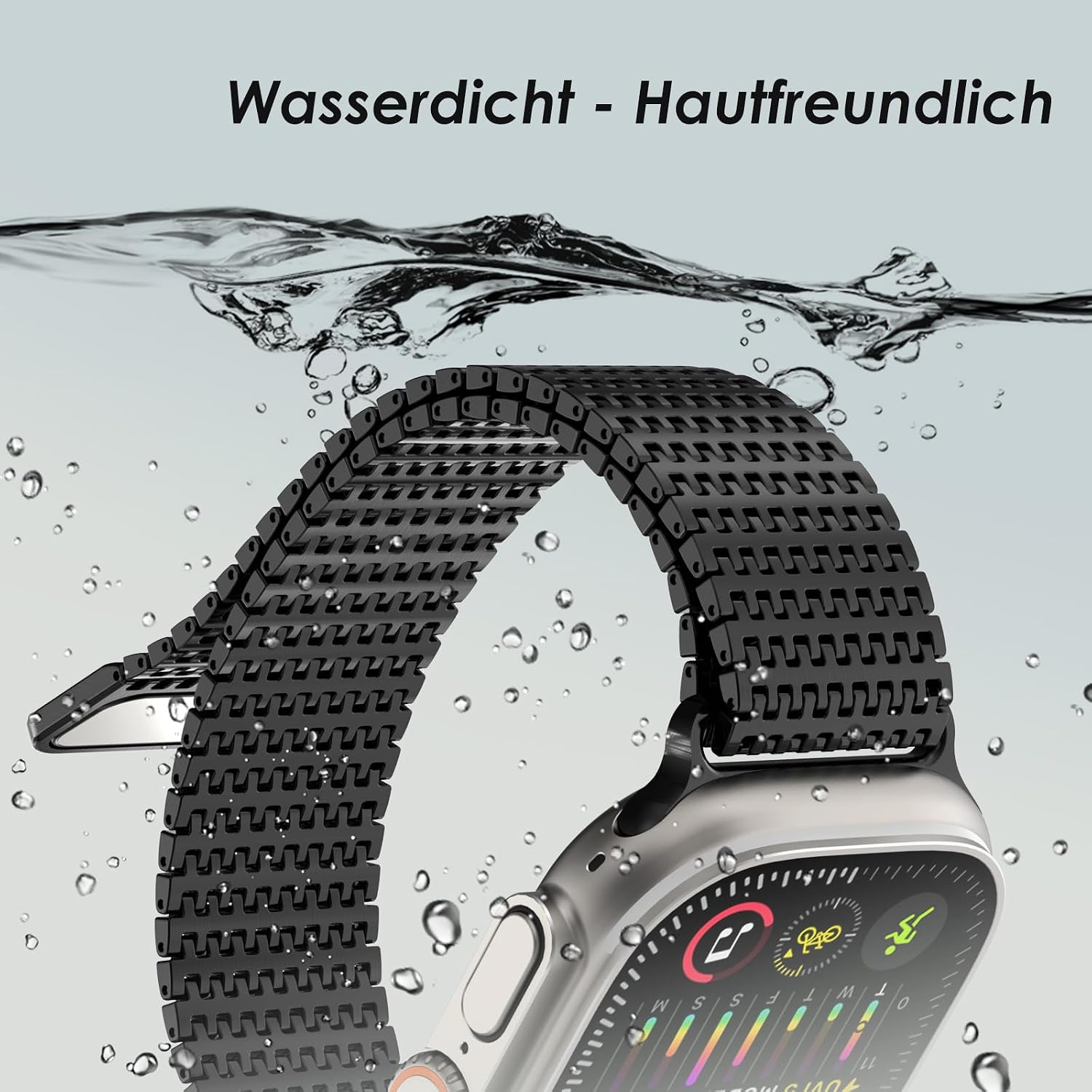 Detalle de Fullife Milanaise Armband – Edelstahl-Mesh für Apple Watch 40–49 mm, kompatibel mit Ultra und Serien | Magnetverschluss