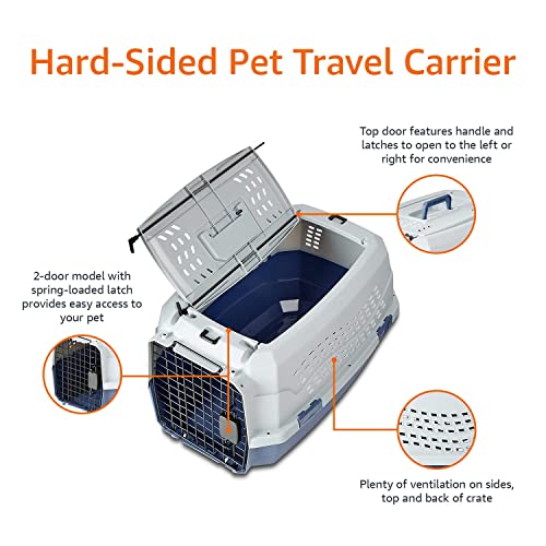 Detalle de Amazon Basics caisse à animal domestique à deux portes, chargement par le haut – bleu (L58 x l38 x H33 cm)