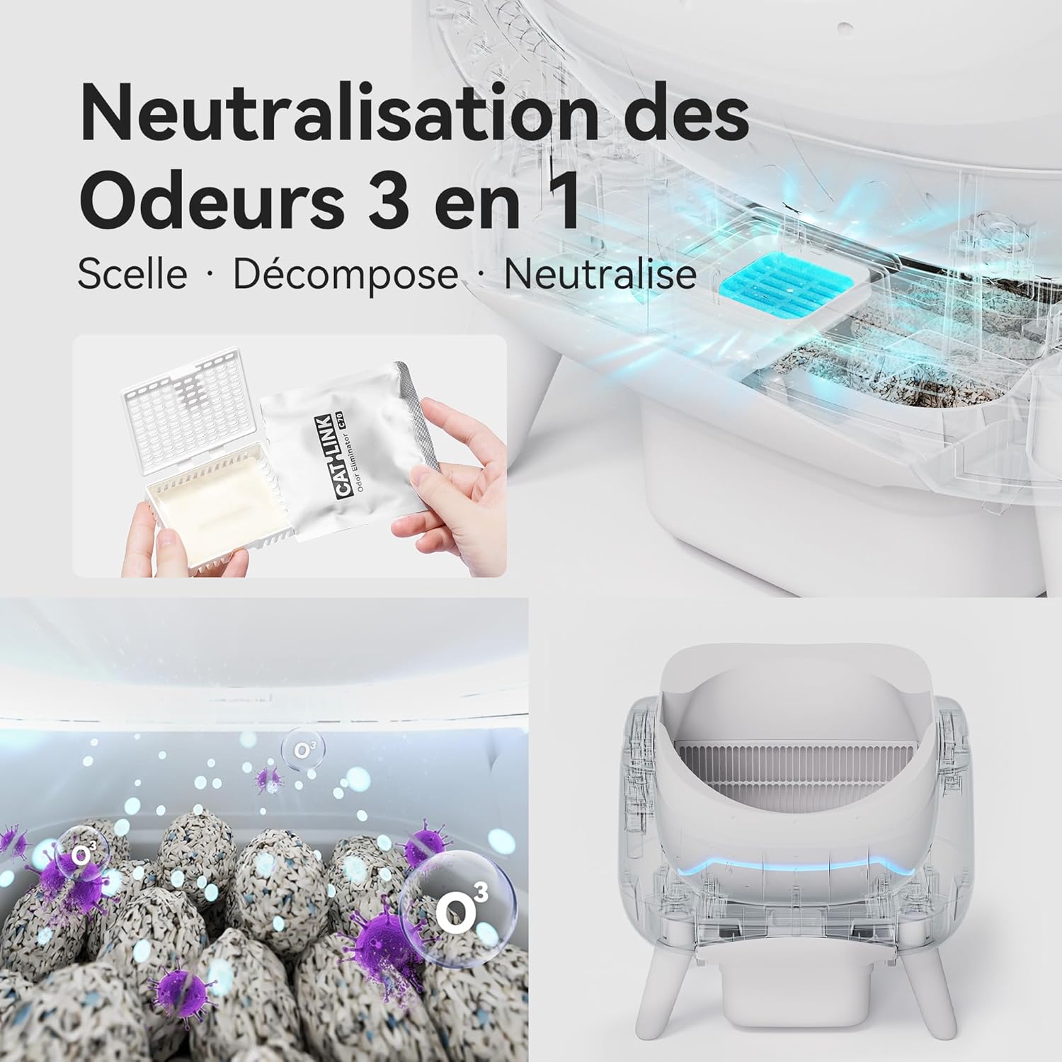 Thumbnail 3 de CATLINK Litière autonettoyante pour chat avec bac grande ouverture et connexion Wi-Fi 5 GHz (12L, gris foncé)