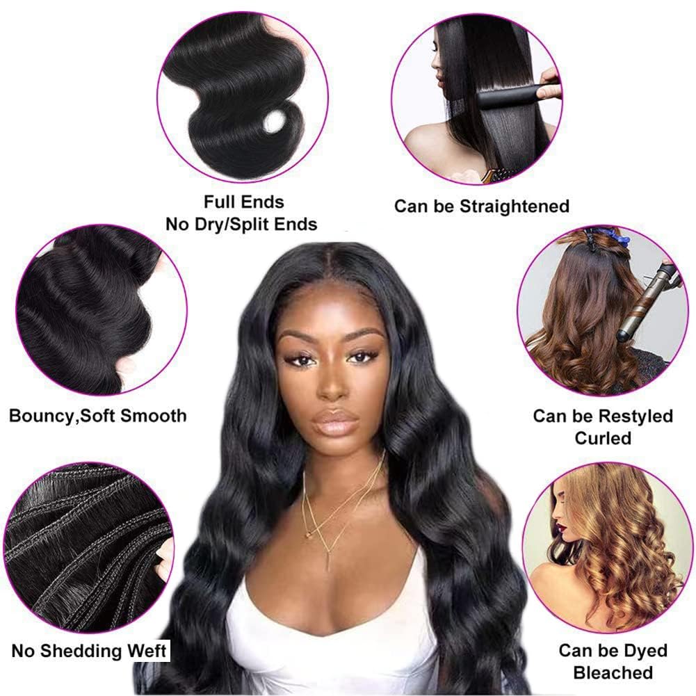 Thumbnail 5 de 12A Body Wave Human Hair 4 Bundles (18/20/22/24 Inch) 100% Remy Virgin Hair Weave Extensions – Natural Black