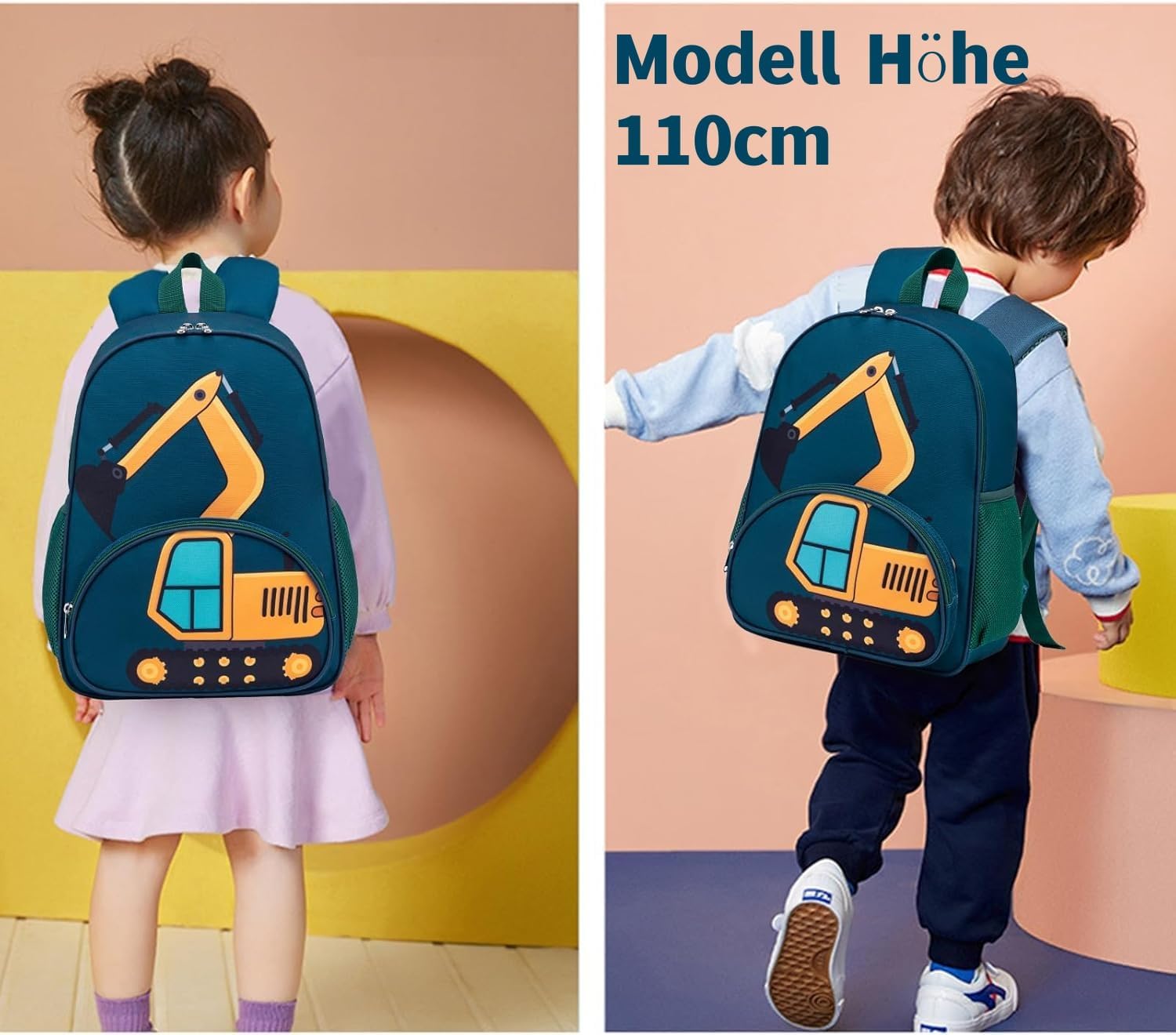 Detalle de LOIDOU Kinderrucksack Jungen 38 cm – Vorschul-Tagesrucksack mit Dinosaurier-, Hai- und Auto-Motiv