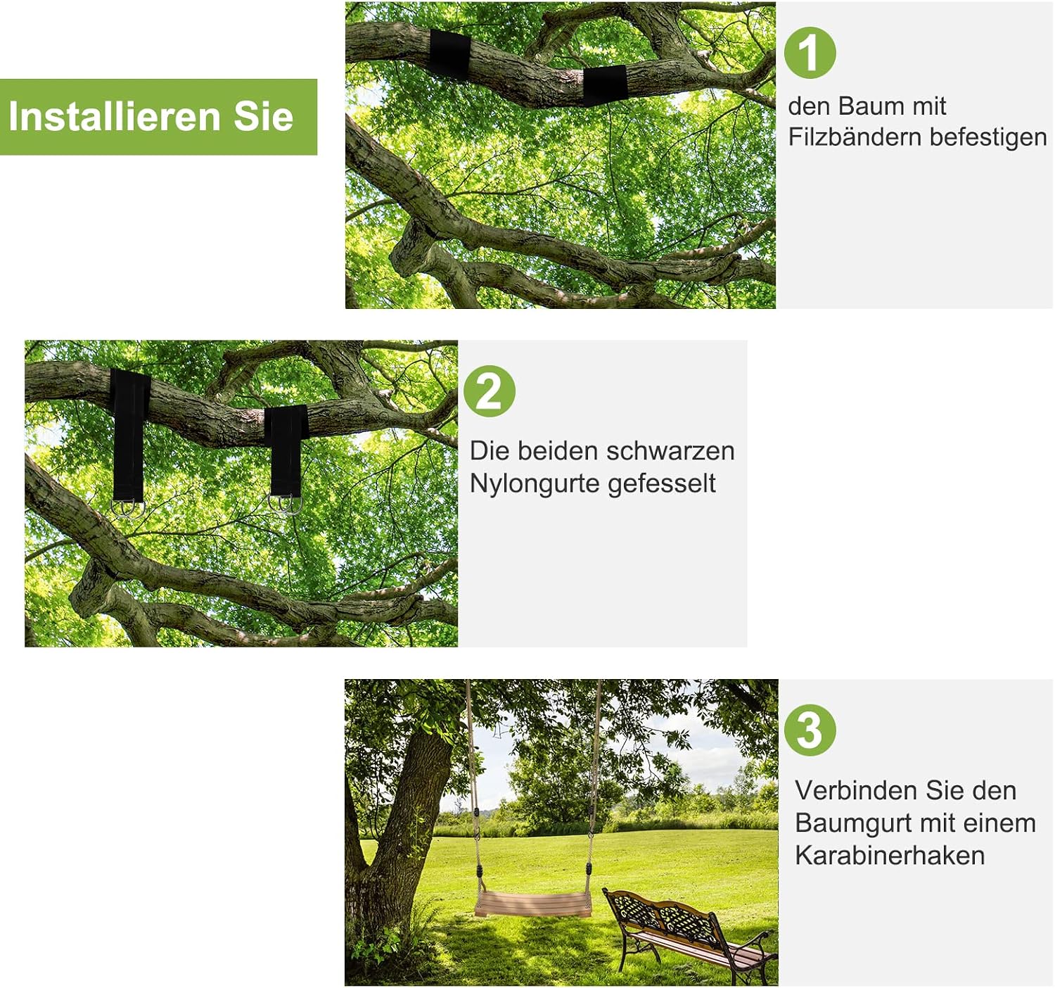 Detalle de Holzschaukel Outdoor – Buchenholz-Sitz, höhenverstellbares Seil, für Innen & Außen (bis 100 kg)