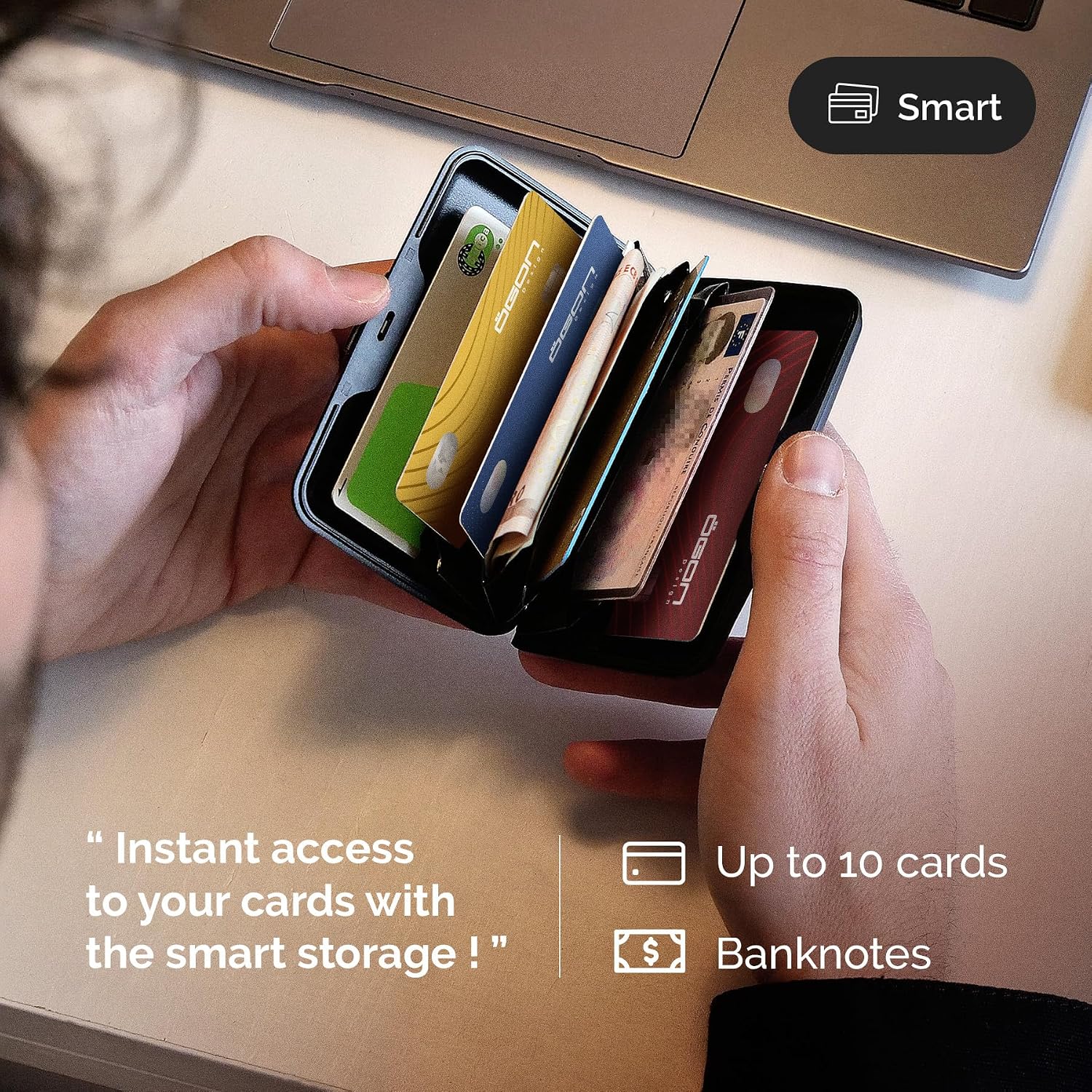 Thumbnail 2 de ÖGON -DESIGNS- Porte-Cartes en Aluminium, Stockholm Sequoia Wood Effect with Extra-Secure Lock