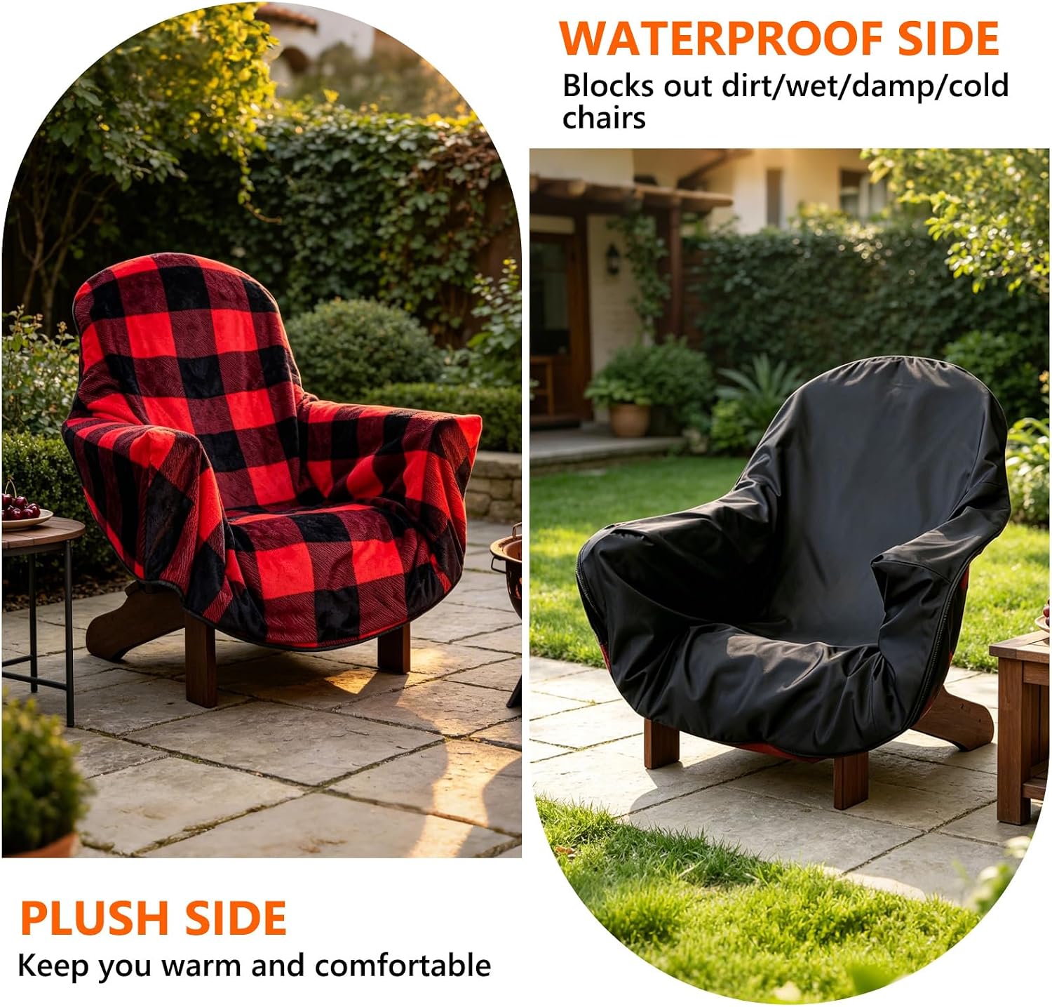 Detalle 2 de STARTWO JINGPU-266-RPD3-2 Outdoor Chair Cover, Reversible Plaid and Fleece
