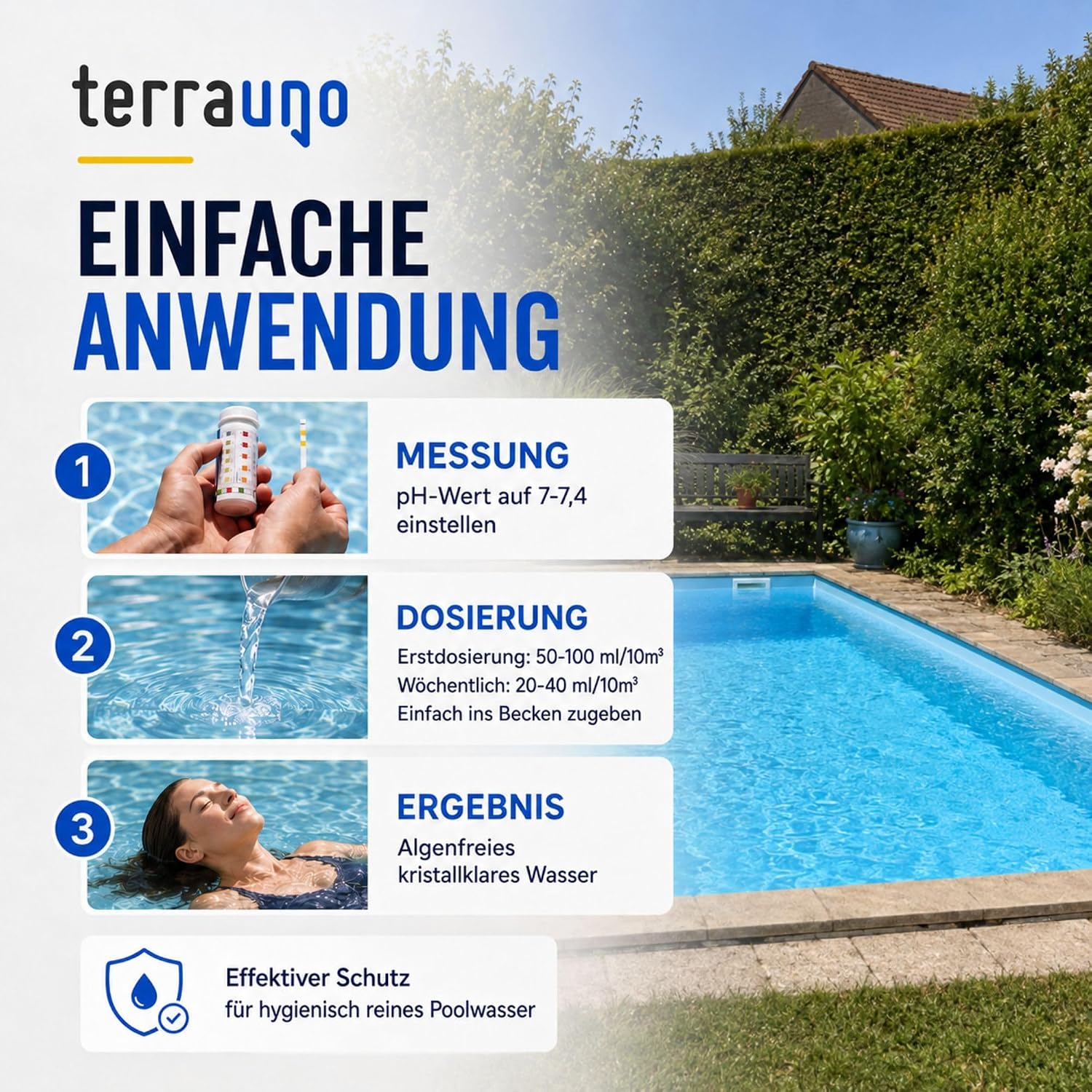 Detalle 2 de TerraUno Algizid für Pool – Algenvernichter mit Klareffekt, 5 L