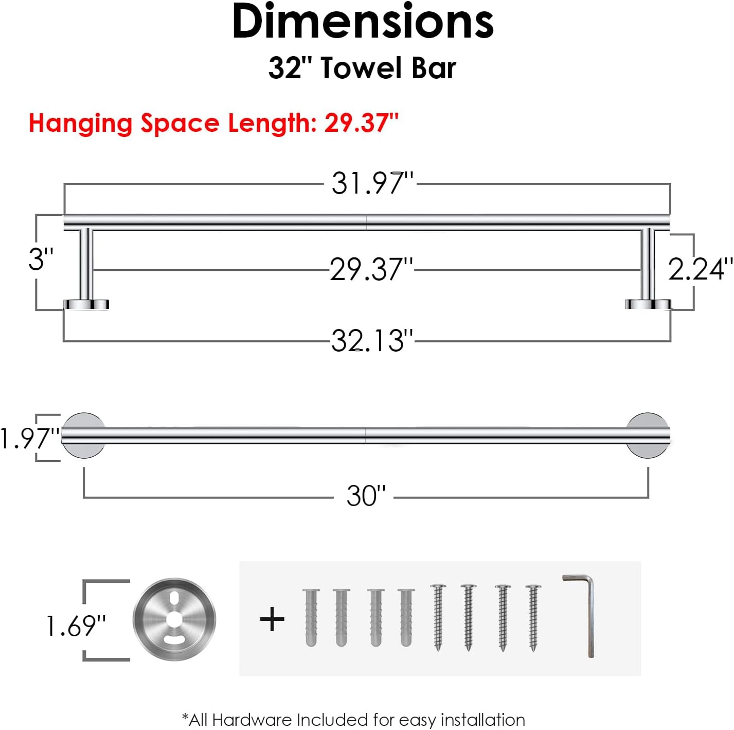 Thumbnail 1 de FORIOUS Towel Bar Wall Mounted 32 Inch Chrome