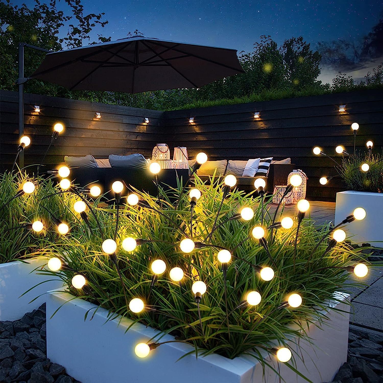 Detalle de Cnulenzt Solar-Lichterkette Outdoor „Glühwürmchen“ (2er-Set, Warmweiß, IP65)