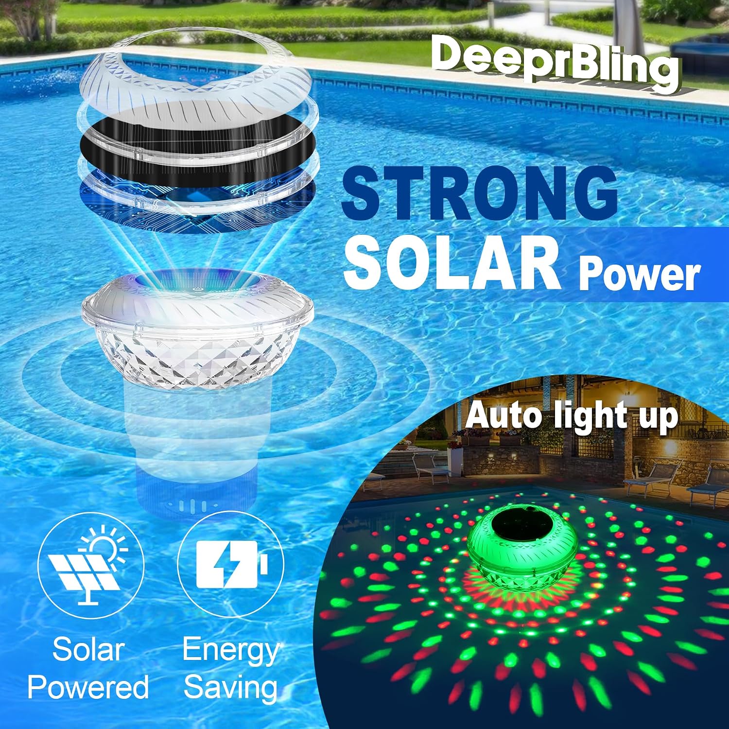 Thumbnail 1 de DeeprBling Diffuseur Chlore Piscine avec Solaire et Lumière LED – Flotteur Polyvalent