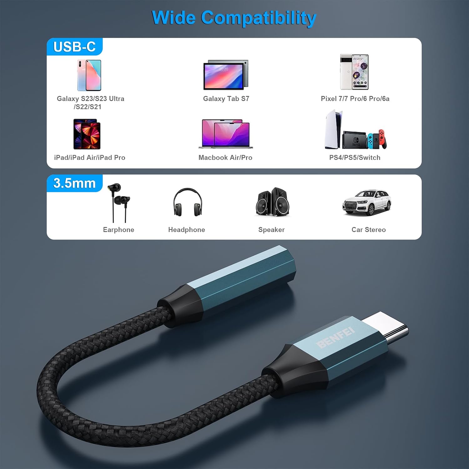 Thumbnail 4 de BENFEI Adaptador USB-C a Audio Jack DAC