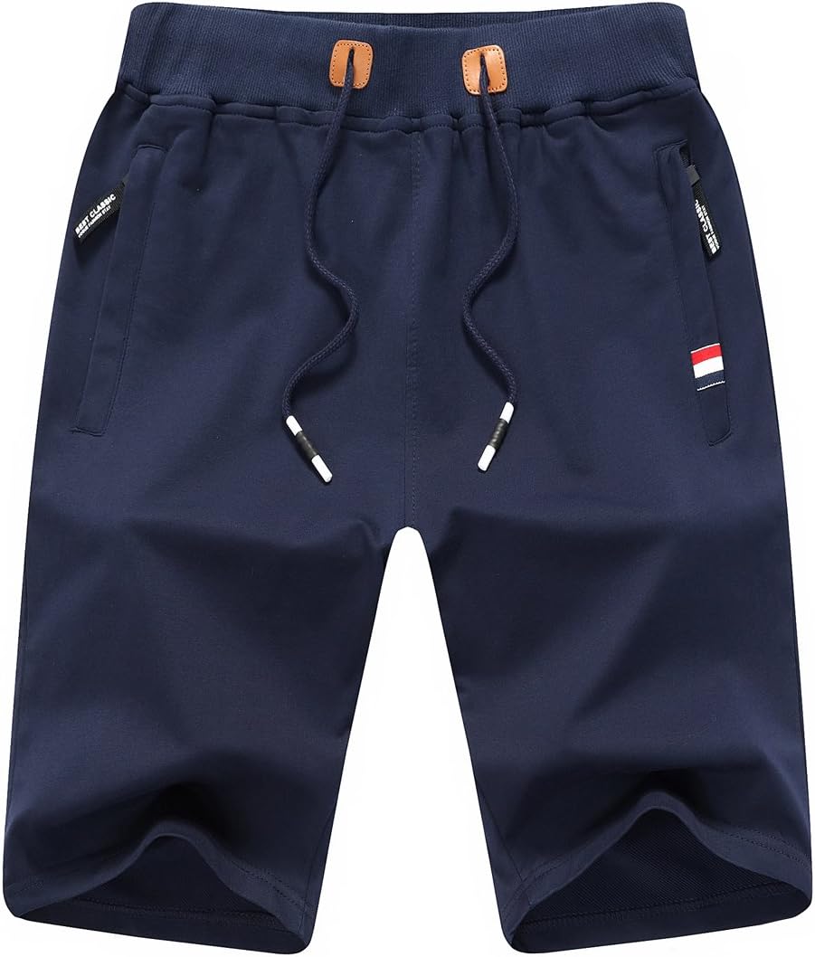 Detalle de JustSun Kurze Hosen Herren – Sport Shorts mit Reißverschluss und elastischer Taille