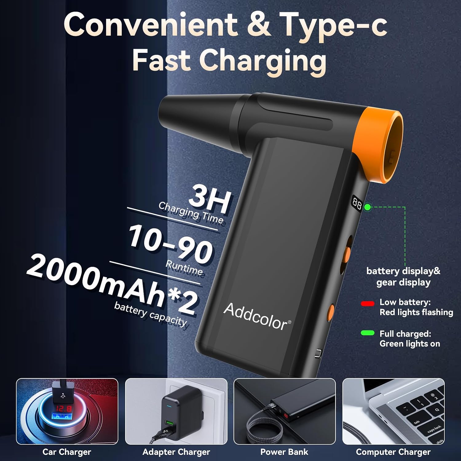 Thumbnail 4 de ADDCOLOR AD51 Druckluft-Staubwedel– mobiles Reinigungsgenie mit 8 Geschwindigkeiten, 106770 U/min