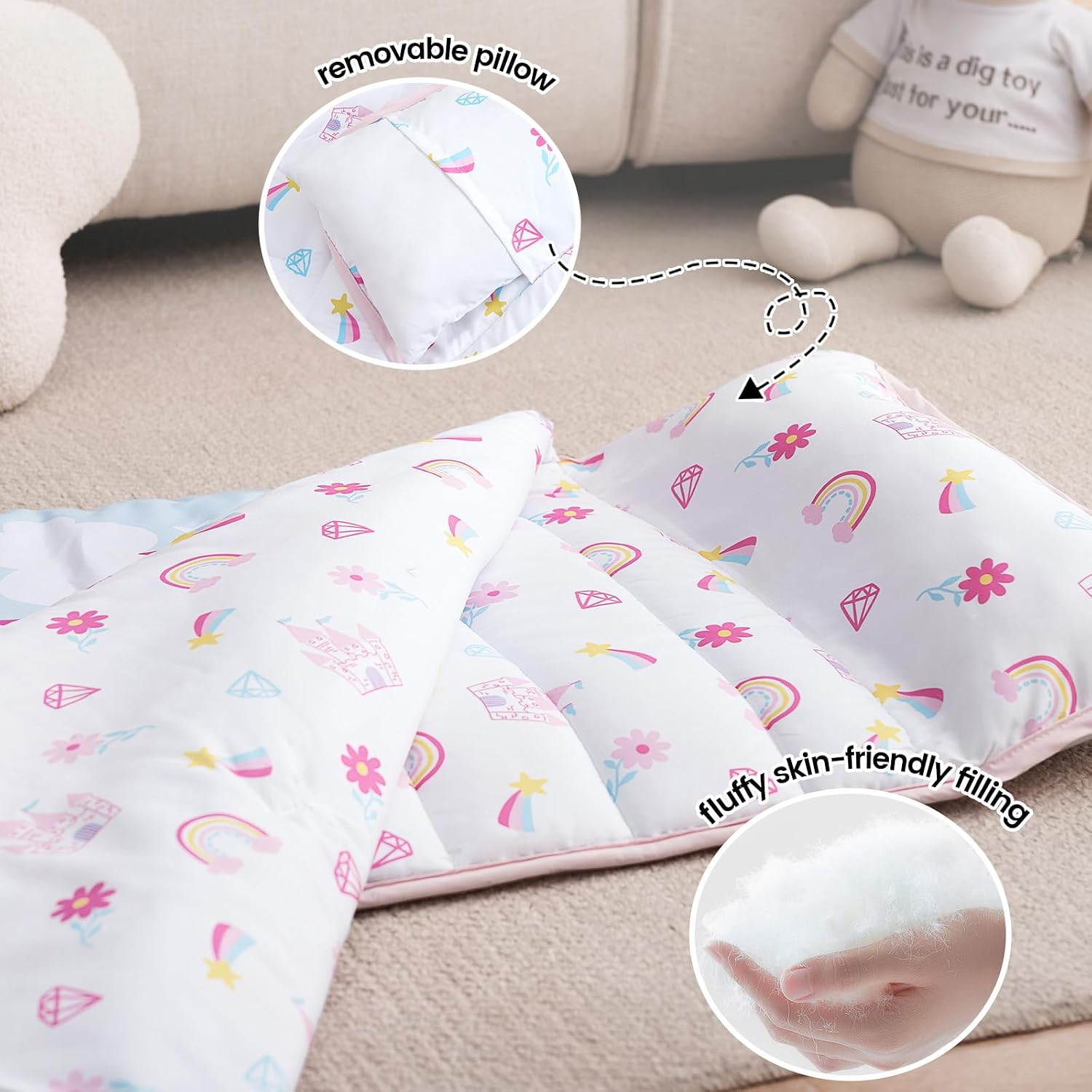 Detalle 2 de PHF Toddler Nap Mat with Removable Pillow, Roll-Up Design, Castle, 50" x 20