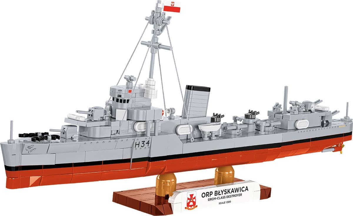 Detalle de COBI ORP BŁYSKAWICA COBI-4865 – model okrętu, 664 elementy, skala 1:300