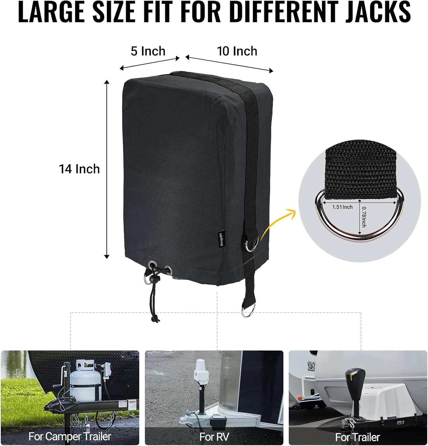 Thumbnail 5 de BougeRV RV Electric Tongue Jack Cover with D Rings (14" H x 5" W x 10" D), 600D Waterproof