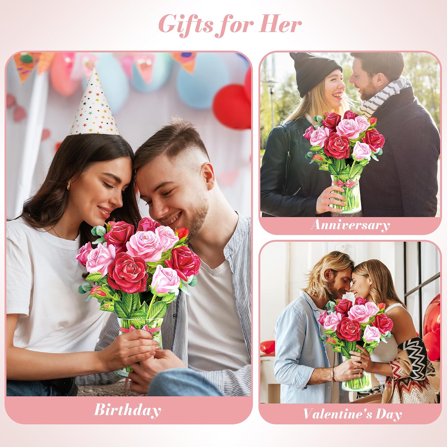 Detalle 2 de Airpark Pop Up Flower Card 3D Red Rose Bouquet 💌