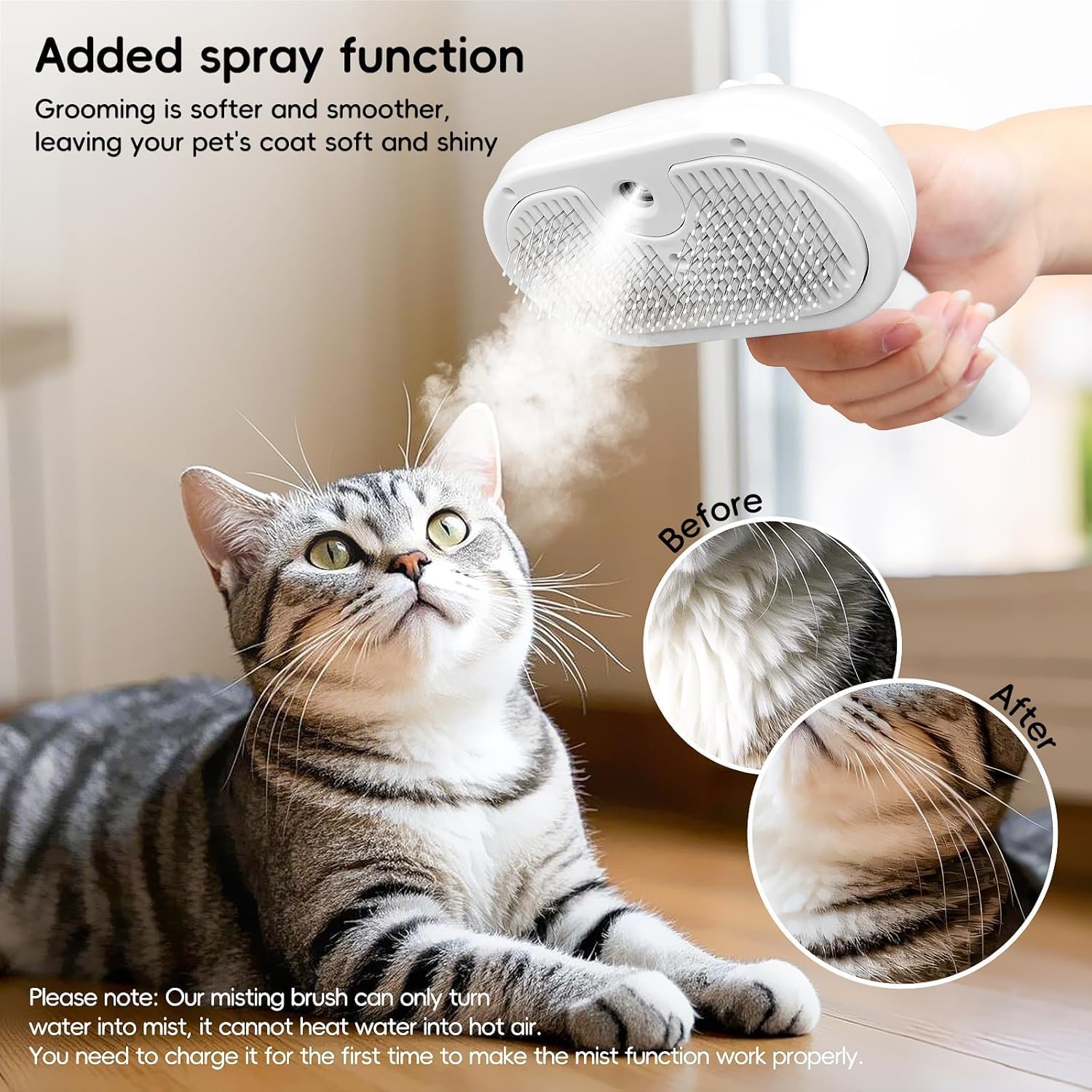 Detalle de Brosse à Vapeur 3-en-1 pour Chats et Animaux à Poils, SPA, Massage et Toilettage - Blanc