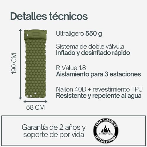 Thumbnail 7 de TRINORDIC Esterilla de acampada hinchable ultraligera con almohada