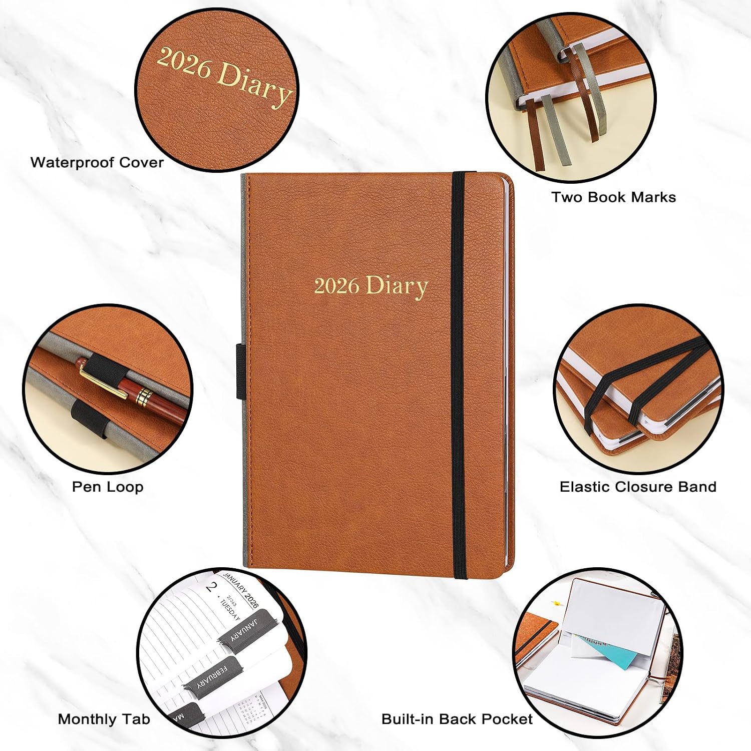 Detalle 2 de Diary 2026 A5 day‑per‑page planner, 14.8×21.4cm 📔