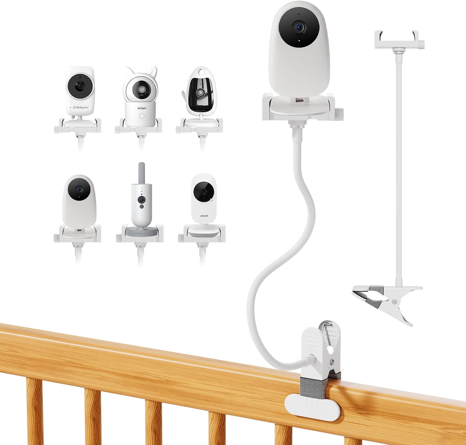 Detalle de Baby Monitor Holder: Universal Mount with 40cm Flexible Arm for Thick Cot Rails