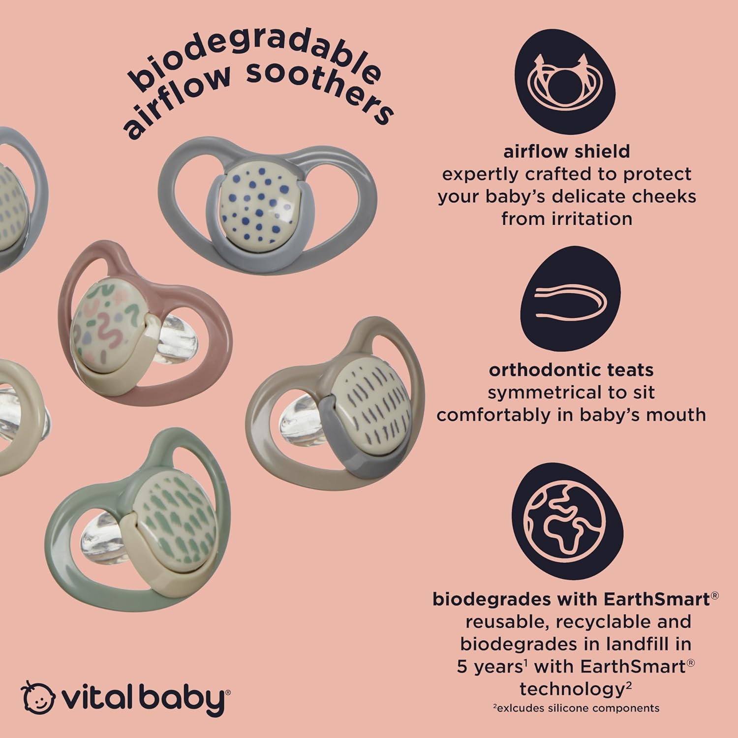 Thumbnail 2 de Vital Baby Soothe Airflow Dummies 6-18m+: Symmetrical Teat, Skin-Friendly, Day & Night Soothers (6 Pack)