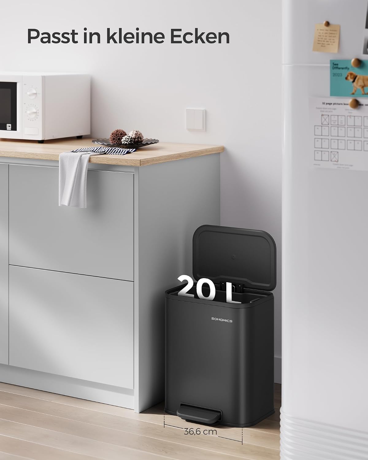 Thumbnail 3 de SONGMICS Mülleimer Küche 20 Liter mit Deckel, Treteimer aus Stahl, Softclose, Inneneimer – tintenschwarz (LTB542B02)
