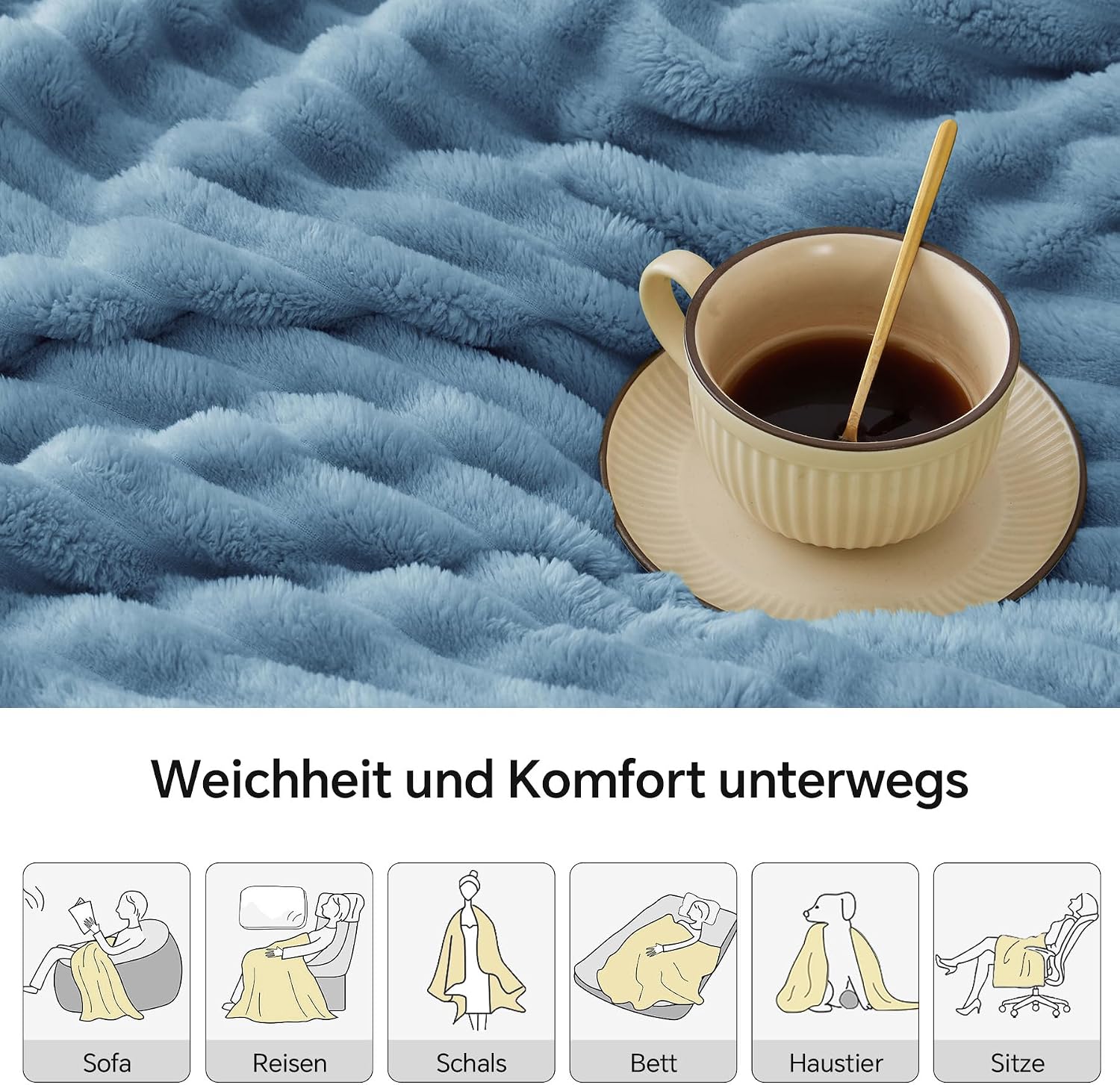 Detalle de BEDELITE Kuscheldecke 125×150 cm – Flanelldecke Hellblau 🛋