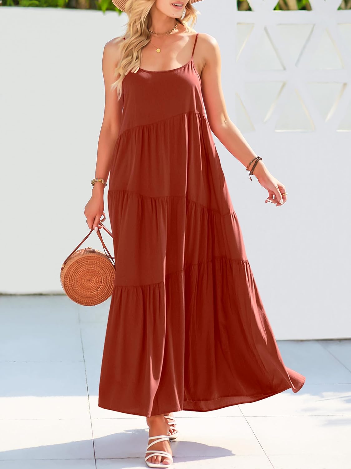 Detalle de ANRABESS Women's Summer Casual Loose Sleeveless Sundress - Boho Linen Maxi