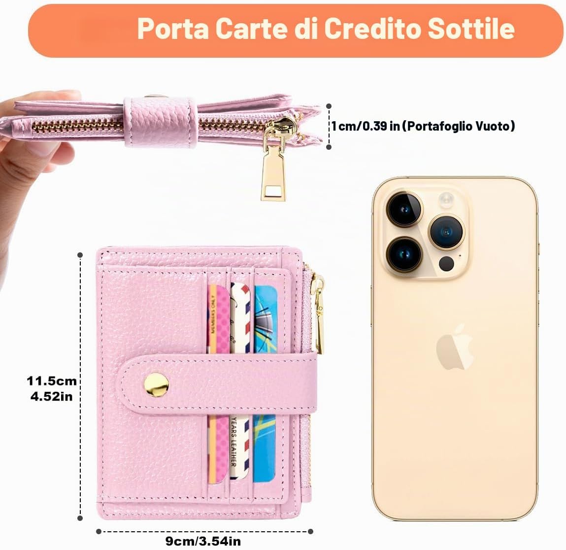 Detalle de BTNEEU Porta Carte di Credito in Pelle RFID: Portafoglio Slim con Portamonete e Zip, 9 Slot