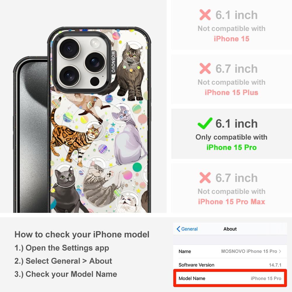 Detalle 2 de MOSNOVO for iPhone 15 Pro Case with MagSafe | Space Cat / Black