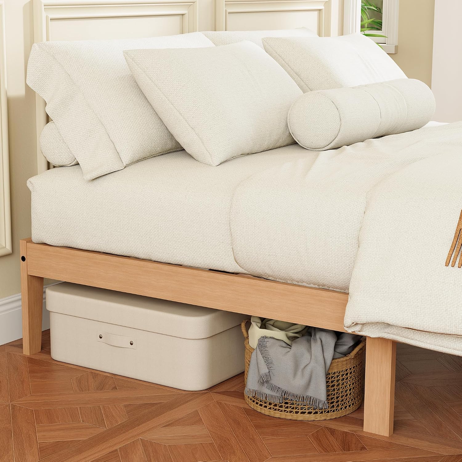 Detalle de Tyndall TYL-V20903 Twin Platform Bed, 12-Inch Solid Rubberwood, Natural Finish