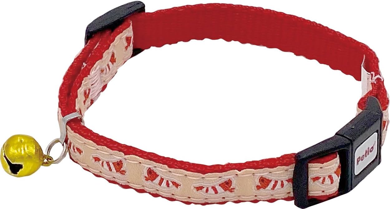 Detalle de ペティオ CAT COLLAR エビ レッド 猫用首輪 ポリエステル製・鈴付き・外れるバックル