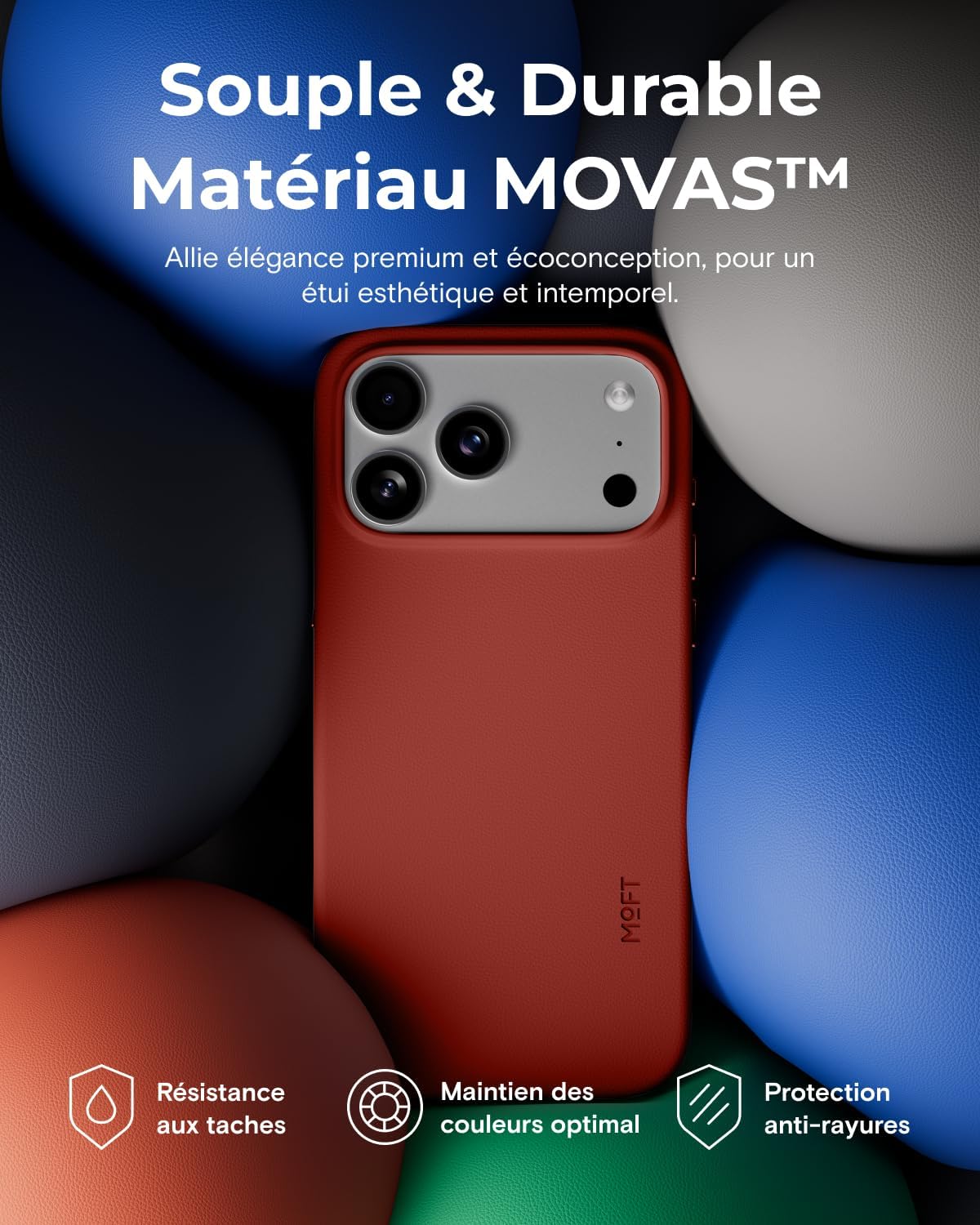 Thumbnail 2 de MOFT MOVAS Snap Coque Magnétique pour iPhone 17 Pro – cuir végan ultra slim, MagSafe et protection optique en Ocre Rouge