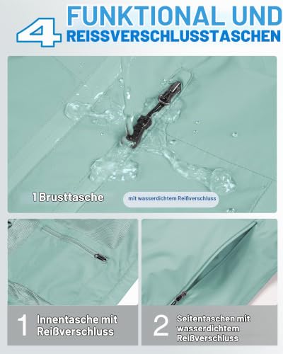 Detalle 2 de 33,000ft Regenjacke Damen – Wasserdicht, Packbar und Vielseitig für Outdoor-Aktivitäten