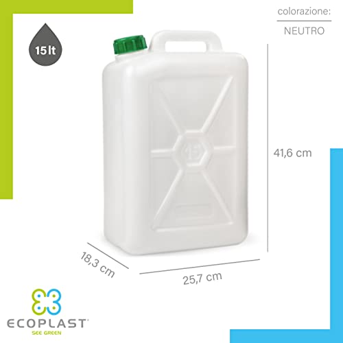 Detalle 2 de Ecoplast Tanica 15 Litri – Fusto in Plastica HDPE, neutro, senza BPA, maniglia ergonomica