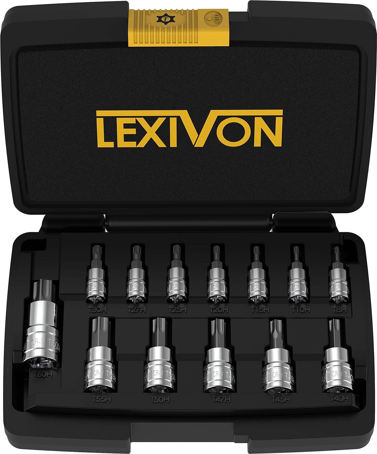 Detalle de LEXIVON LX-146 Tamper Proof Torx Bit Socket Set, 13-Piece – Premium S2 Alloy Steel, Security Star T8–T60