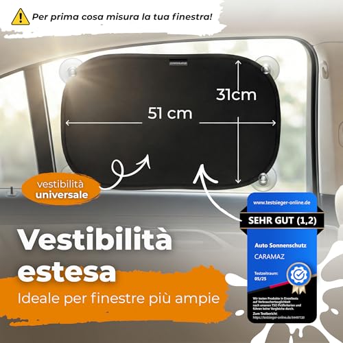 Detalle 2 de Caramaz Parasole auto per bambini con protezione UV certificata, 2 pezzi 51x31 cm, Nero