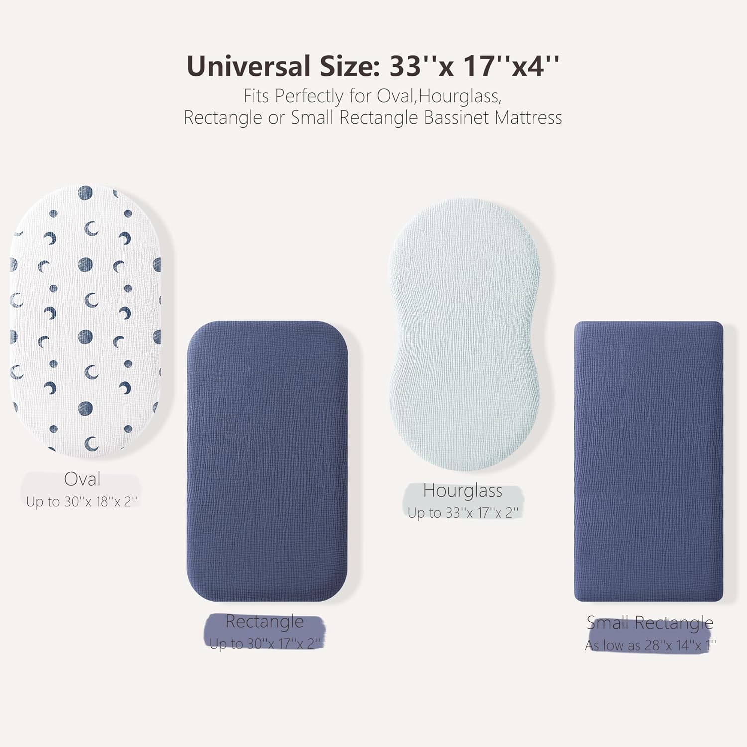 Thumbnail 1 de Muslin Moses Basket Sheets 2 Pack – 100% Cotton, 83x43cm (Blue Moon)