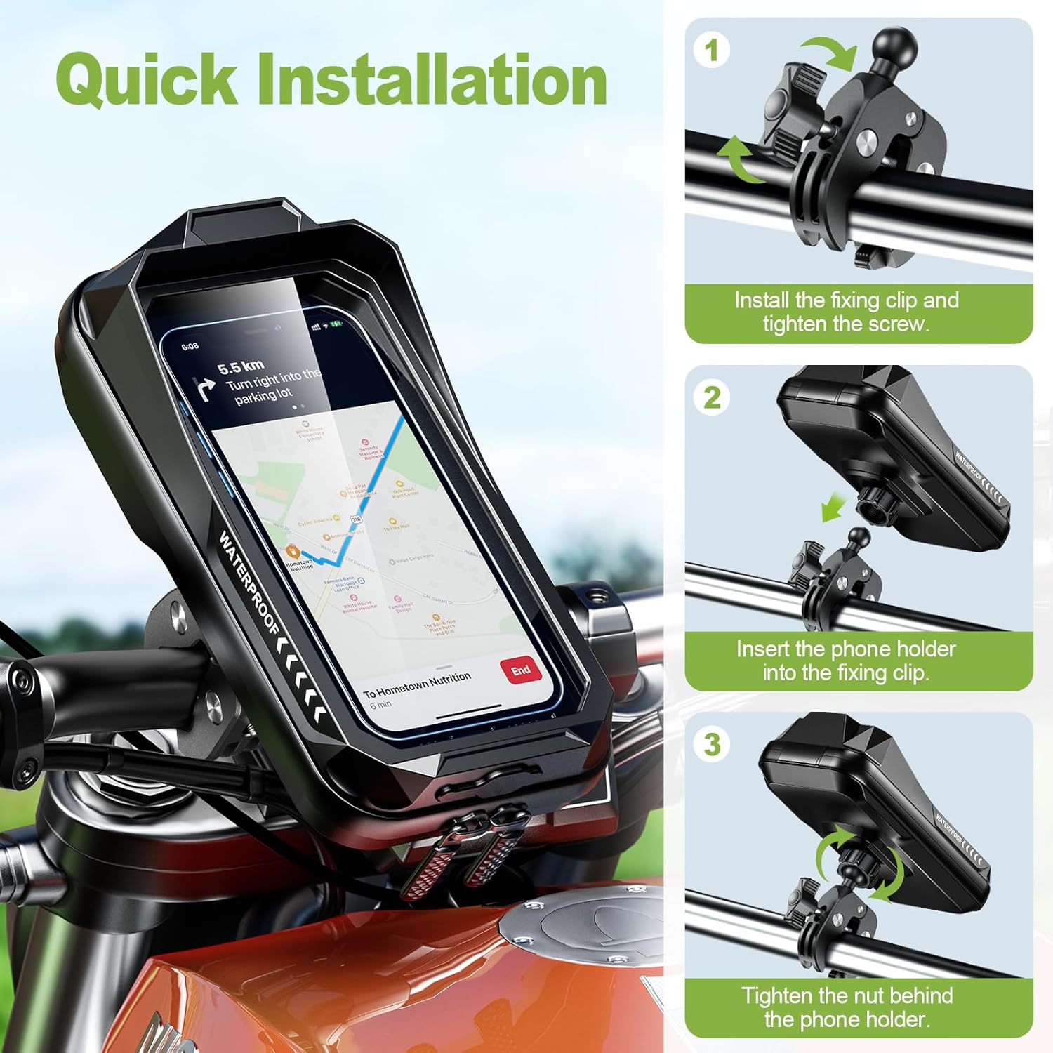Thumbnail 6 de BTNEEU Motorrad-Handyhalterung wasserdicht bis 7,0 Zoll (Schwarz C) mit 360° Drehung & Touchscreen-Front