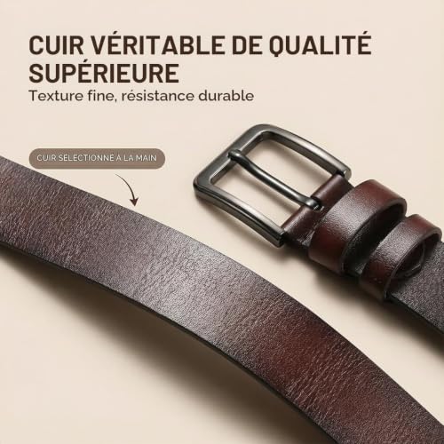 Thumbnail 8 de VRLEGEND ceinture homme en cuir véritable marron, 140 cm, largeur 3,8 cm
