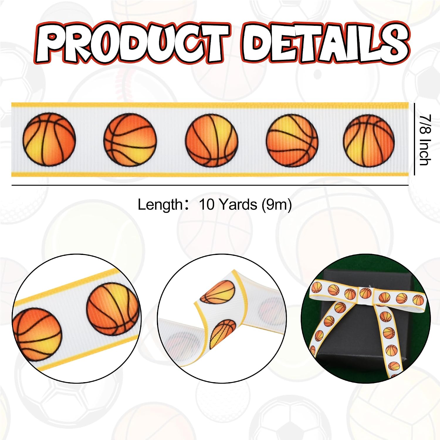 Detalle 2 de RIBBOOO Basketball Ribbon, 7/8-Inch