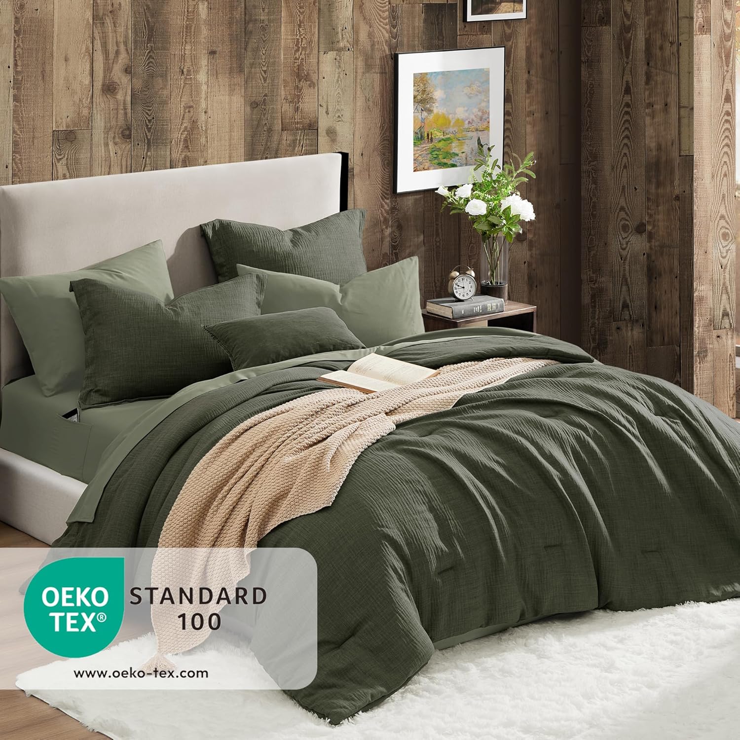 Thumbnail 1 de Geniospin Oversized King Comforter Set (7 Pieces) in Dark Green — textured comforter with sheets & pillow shams
