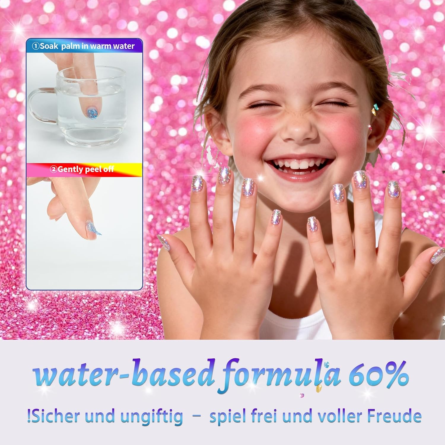 Thumbnail 4 de Aieenjor Kinder-Glitzer-Nagellack-Set (6 Farben) ab 3 Jahren – wasserlöslich & abziehbar
