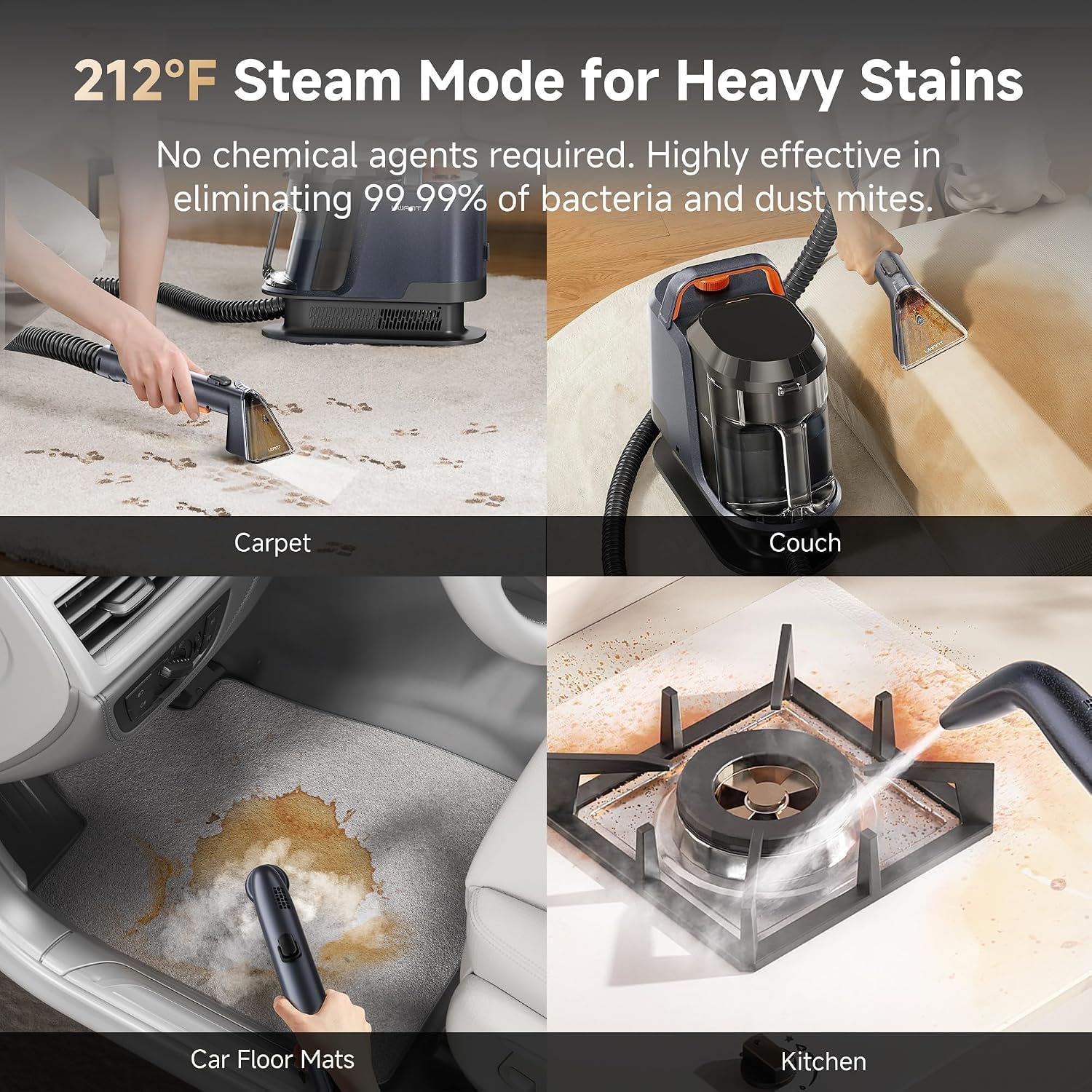 Detalle de uwant Y100STEAM Carpet Cleaner with Steam, Hot Water and 18KPa Suction