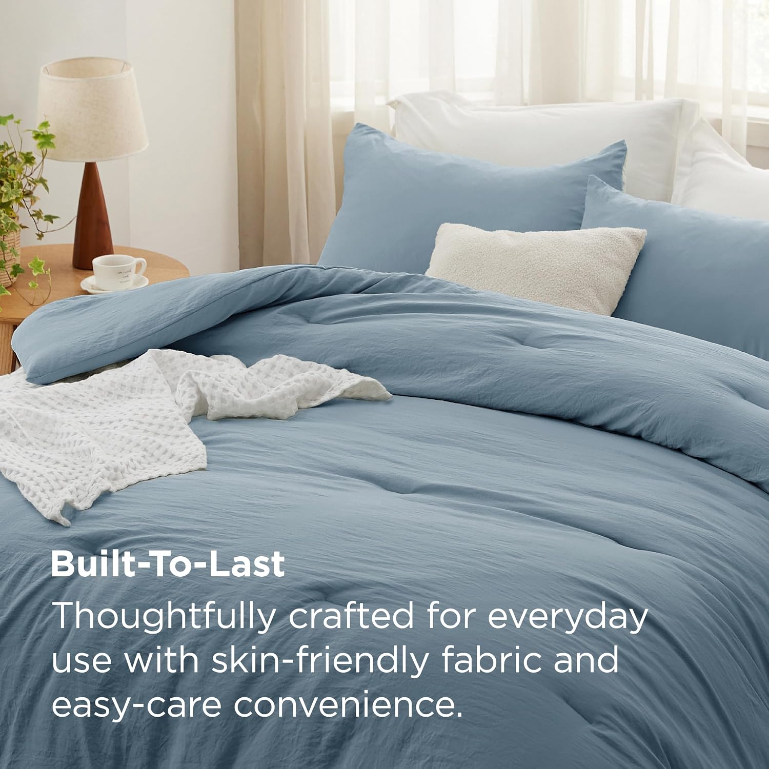 Detalle de Bedsure BB349B2 Full Comforter Set, Grayish Blue, 3-Piece Prewashed Bedding